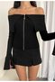 Women's Double Zipper Madonna Collar Sleeve Slit Knitwear Sweater Cardigan - 4
