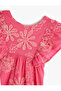 Dress Floral Embroidered Sleeveless Ruffle Detailed Round Neck Cotton - 3