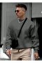 Men's Smoke Gray Oversize Crew Neck Sweatshirt - 3