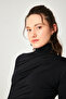Black Polyamide Stand Collar Draped Blouse - 2