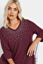 Plus Size V-Neck Jewelled Embroidered Sleeve Gathered Blouse 322225 - 2