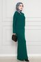 Lace Embroidered Gilet Knitwear Set-Emerald Green - 2