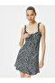 Floral Mini Dress Hanging Frilly Lined Viscous Fabric with Bow Detail - 2