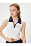 Crop Sport Athlete Slogan Printed Polo Collar Sleeveless Slim Fit