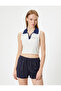 Crop Sport Athlete Slogan Printed Polo Collar Sleeveless Slim Fit - 3