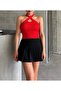 Plain Knit Lycra Standard Size Knitwear Crop Tank Top Blouse with Cross Collar Straps - 2