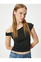 Sleeveless Blouse with Shoulder Detail, Draped Boat Neck, Slim Fit
