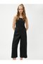 Wide Leg Jumpsuit Straps Square Collar Pocket Linen Blend - 2