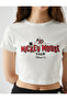 Mickey Mouse T-Shirt Crop Crew Neck Short Sleeve Printed - 5