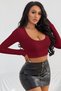Kadın Bordo Uzun Kol Kare Yaka Crop Top Bluz - 5