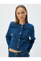 Denim Jacket with Crew Neck, Leopard Print, Buttoned Pocket Detail - 3