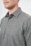 Men's Dark Khaki Long Sleeve Checkered Pattern Cotton Comfort Fit Shirt 1004245166 - 4