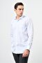 Men's White Long Sleeve Patterned Half Italian Collar Pocket Cotton Comfort Fit Shirt 1004245184