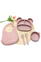 5 Piece 100% Silicone Baby Feeding Set (Vacuum Plate and Bowl-Fork-Spoon-Feeding Bib)Pink - 8