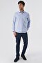 Men's Blue Long Sleeve Cotton Lycra Slim Fit Shirt 1004240193 - 4
