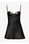 E D D E Black Satin Mini Elbise Gecelik - 2