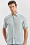 Men's Dark Navy Blue Short Sleeve Buttoned Collar Piping Linen Slim Fit Slim Fit Shirt 1004240242 - 4