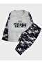 Boy's Gray Snow Camouflage Patterned Long Sleeve Winter Fleece Pajamas Set - 2