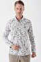 Men's White Long Sleeve Printed Garnished Classic Slim Fit Shirt 1004230229 - 2
