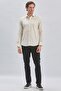 Men's Beige Long Sleeve Hard Collar Cotton Classic Slim Fit Shirt 1004240230