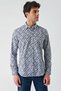 Blue Long Sleeve Printed Garnished Cotton Casual Slim Fit Slim Fit Shirt 1004240211 - 5