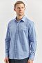Men's Blue Long Sleeve Hard Collar Cotton Slim Fit Shirt 1004240913 - 2