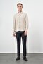 Beige Long Sleeve Plain Half Italian Collar Pocketless Cotton Classic Slim Fit Shirt 1004245211 - 2