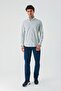 Men's White Long Sleeve Printed Hard Collar Cotton Lycra Classic Slim Fit Shirt 1004240143 - 4