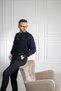 Interview Zippered Polo Collar 100% Cotton Black Knitwear Sweater - 5
