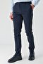 Men's Navy Blue Cotton Casual Slim Fit Chino Trousers with Side Pockets 1003240156 - 2