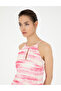 Pink Patterned Linen Slit Dress 50283657-Vr041 - 2
