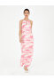 Pink Patterned Linen Slit Dress 50283657-Vr041 - 3