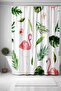Bathroom Curtain, Leaves and Pink Flamingos Patterned Shower Curtain, Bathtub Curtain 175X200Cm - 2