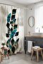 Bathroom Curtain, Blue Turquoise Edge with Gold Botanical Pattern Shower Curtain, Bathtub Curtain 175X200Cm - 2
