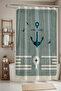 Bathroom Curtain, Anchor and Compass Themed Patterned Shower Curtain, Bathtub Curtain 175X200Cm - 3