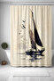 Bathroom Curtain, Man on Sandal and Flying Birds Patterned Shower Curtain, Bathtub Curtain 175X200Cm - 3