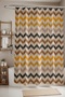 175X200Cm Patterned Jute Textured Bathroom Curtain - Zigzag and Tub Curtain - 3