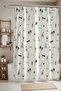Bathroom Curtain, Summer Vacation Patterned Shower Curtain with Dark Blue Palm, Bathtub Curtain 175X200Cm