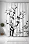 Bathroom Curtain, Shower Curtain with Birds Pattern on Black and White Snowy Branches, Bathtub Curtain 175X200Cm