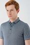 Men's Dark Navy Blue Printed Oxford Buttoned Collar Pocket Cotton Slim Fit T-Shirt 1011240177 - 6