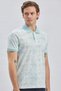 Blue Printed Pique Polo Collar Garnished 100% Cotton Casual Slim Fit T-Shirt 1011240157 - 4