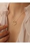 Tayem Women's Steel Hollow Heart Necklace Gold - 3