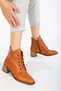 Women's Genuine Leather Sole Lace up Boots with Metal Buckle Detail - Tan