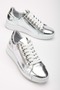 Women's Genuine Leather Zippered Sports Shoes Silver - 3