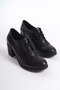 Women's Genuine Leather Lace-Up Classic Heeled Shoes Black - 2