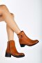 Women's Genuine Leather Buckle Detailed Boots - Tan - 2