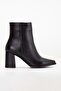 Women's Genuine Leather Pointed Toe Thick Heeled Boots - Black - 3