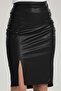 Faux Leather High Waist Slit Skirt