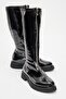 Reus Black Patent Leather Front Zipper Women's Boots