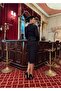 Women's Black Imported Glitter Tweed Fabric Accessory and Stone Button Detail Lined Special Design Dress - 4